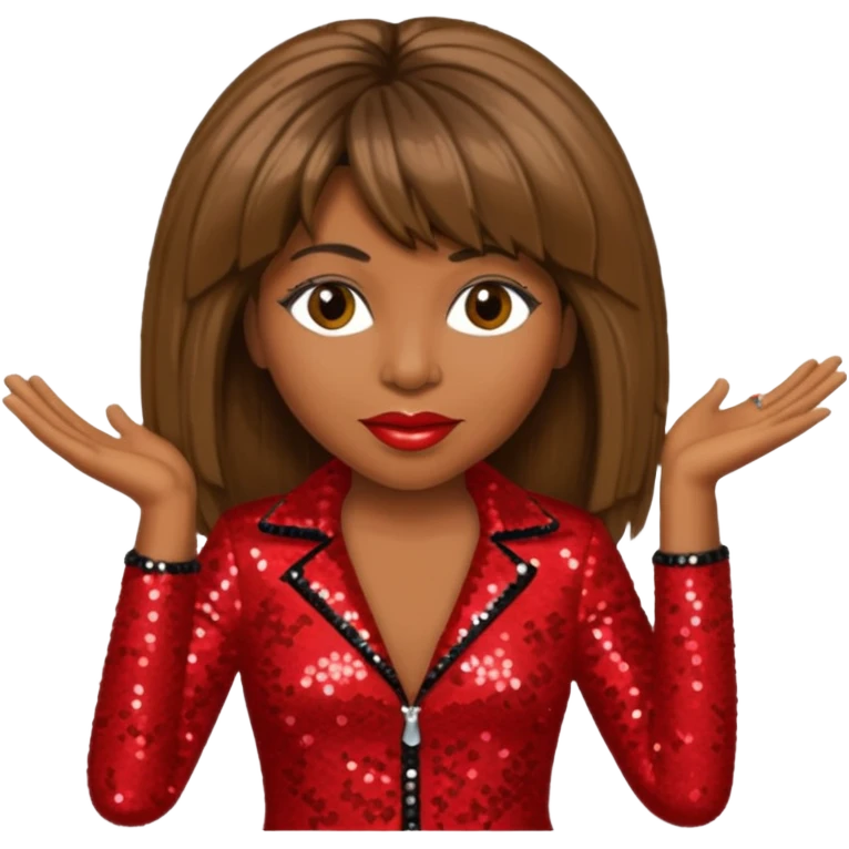 Tina Turner with long brown straight hair, red sequin outfit emoji