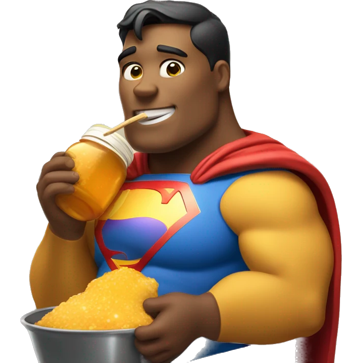 overweight Superman eating a pot of honey as if he was Winnie the Pooh emoji