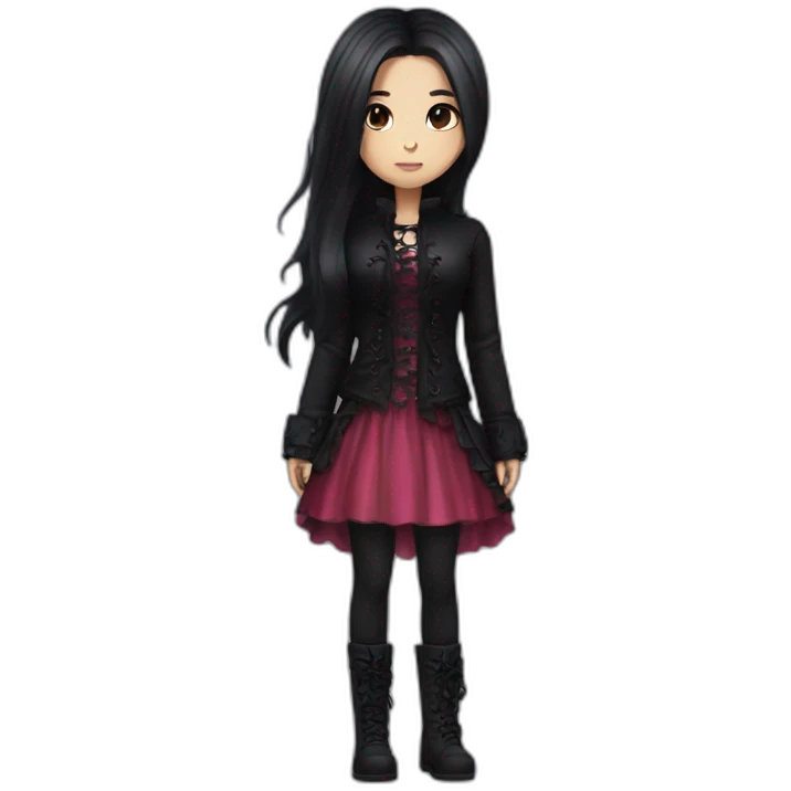 Pink and black gothic clothes, light Brown skin girl, full body, long hair, red and black hair emoji
