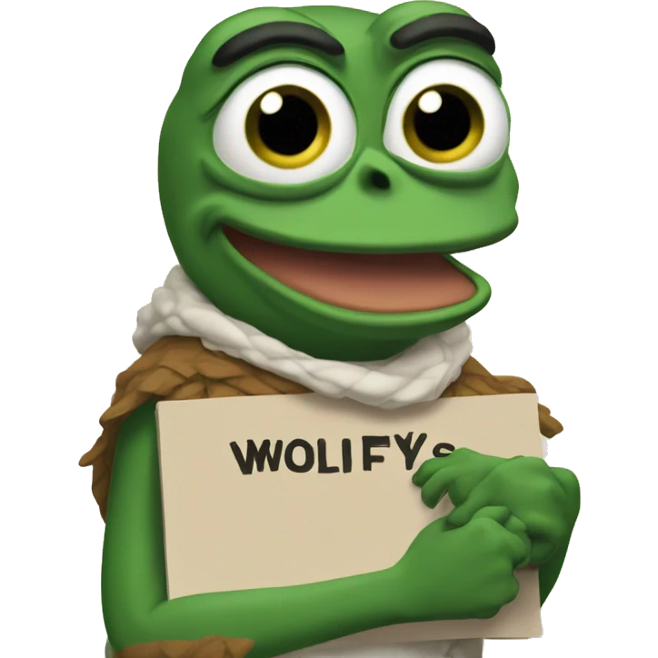 pepe holding a sign that reads Wolfy's Fault  emoji