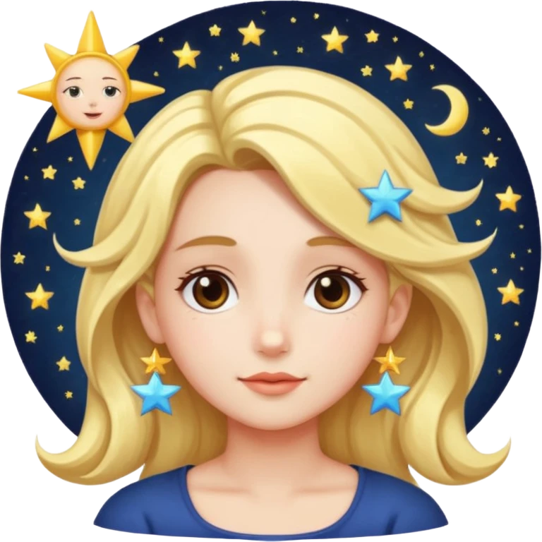 An Emoji of girl, who can be described by three words: sun, moo, star emoji