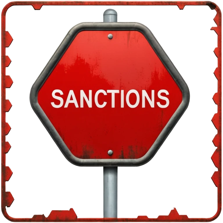 red, road sign, hexagonal, with the inscription SANCTIONS emoji