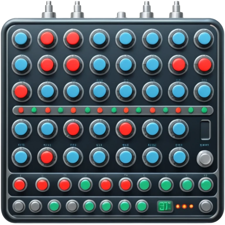 A huge sci-fi control board with buttons, sliders, meters, knobs. emoji