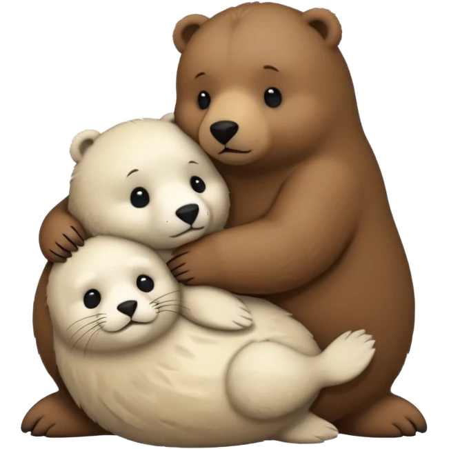 small white seal hugging a big brown bear emoji