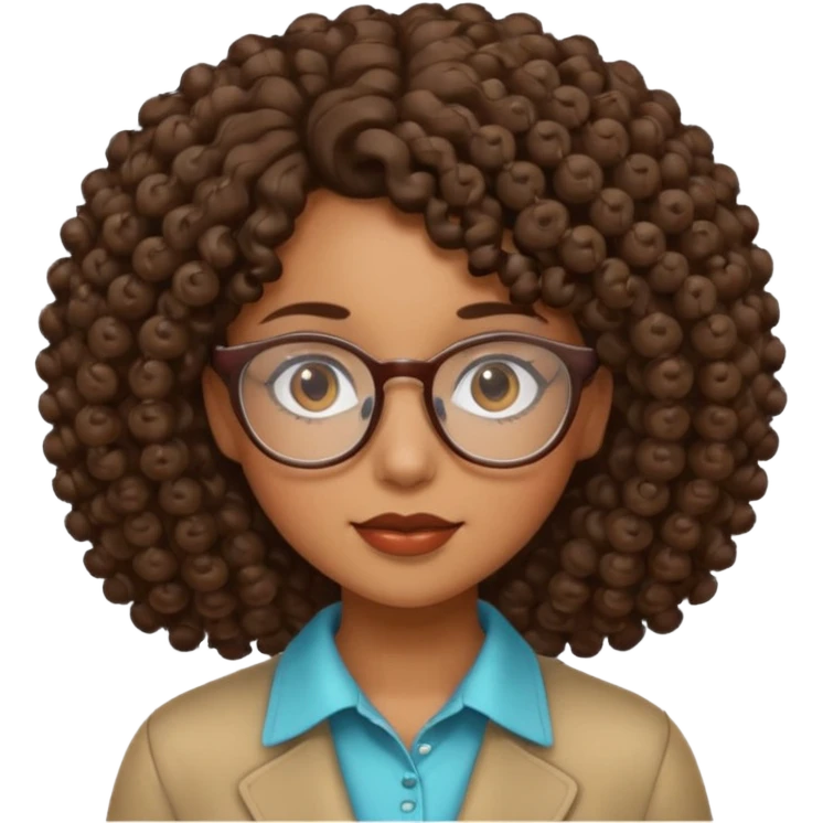 una chica con rizos el cabello hacia abajo y  con gafas emoji