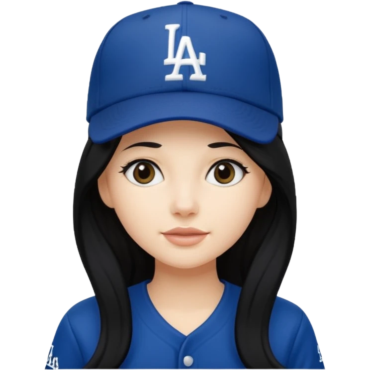 Can you make an emoji of a girl with fair skin with black long hair wearing an LA dodger hat. Only include her head not body  emoji