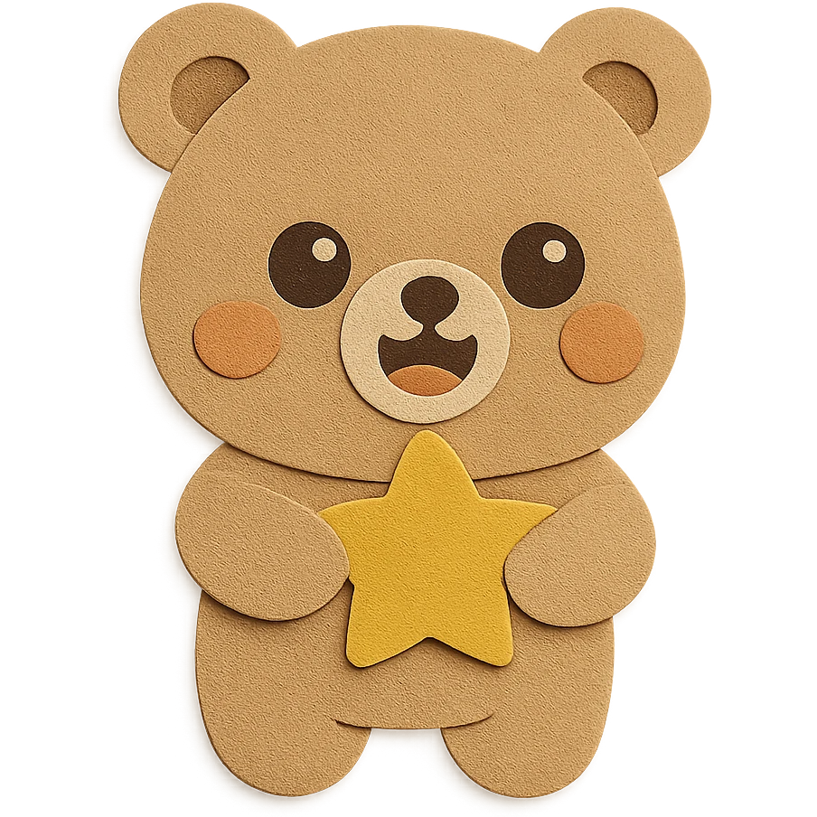 Apply the exact paper craft visual effect as shown in the reference image to the cute little bear. Keep all bear features, pose, and colors unchanged: soft pastel brown, happy open-mouth smile, round face, big sparkling eyes, round ears, chubby body, extremely soft and cute expression, clean lines. Ensure the background is transparent. emoji