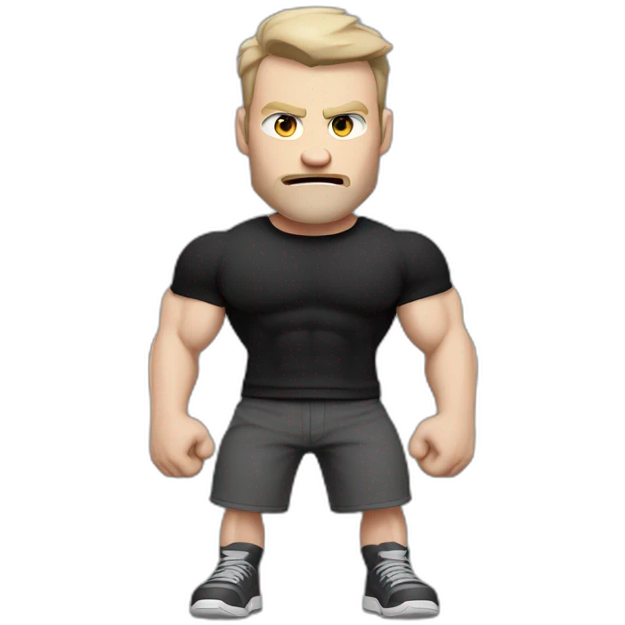 Angry Pale skinned Fit Man With the biceps and dark brown hair in black shirt, gray sports shorts and white Sneakers emoji