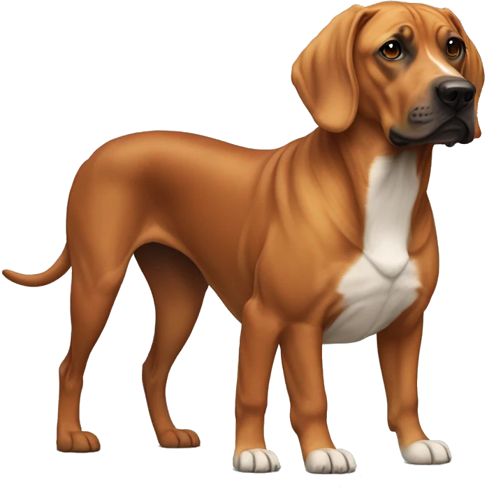 white male with long rainbow colored hair standing alongside a brown rhodesian ridgeback emoji
