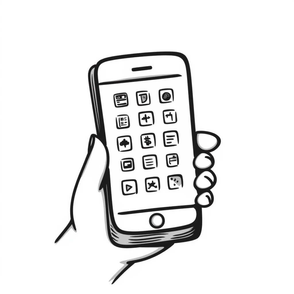 hand-drawn iPhone with apps on screen emoji