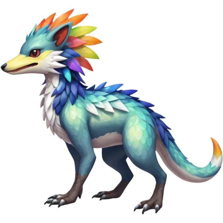 Colorful Fruity Iridescent Warm-colored Tropical Exotic Vernid-Sergal-Trico-Silvally-Nargacuga-fusion-hybrid-animal-creature, full body emoji