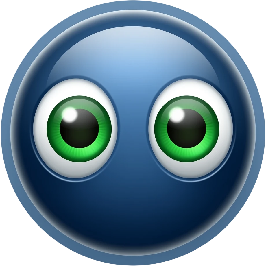 Dark blue ball with display showing green eyes emoji
