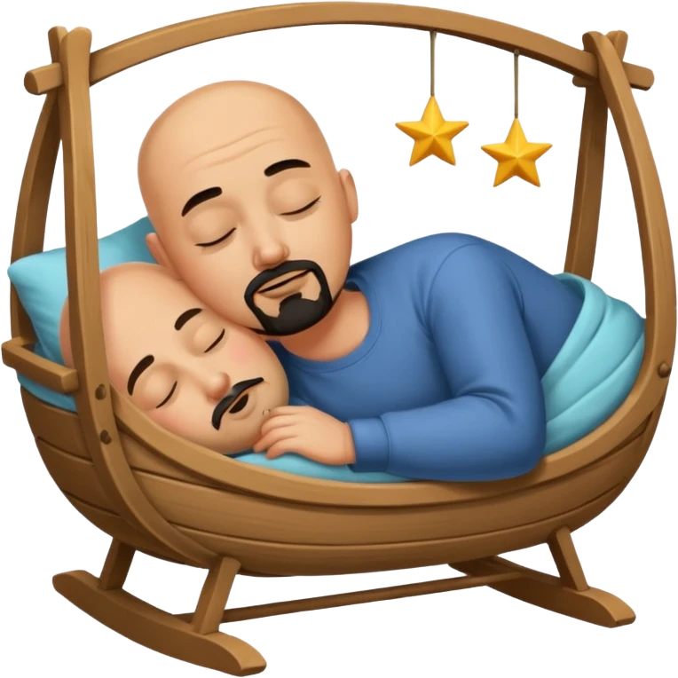 a bald, tan man who has a black goatee sleeping in a cradle emoji