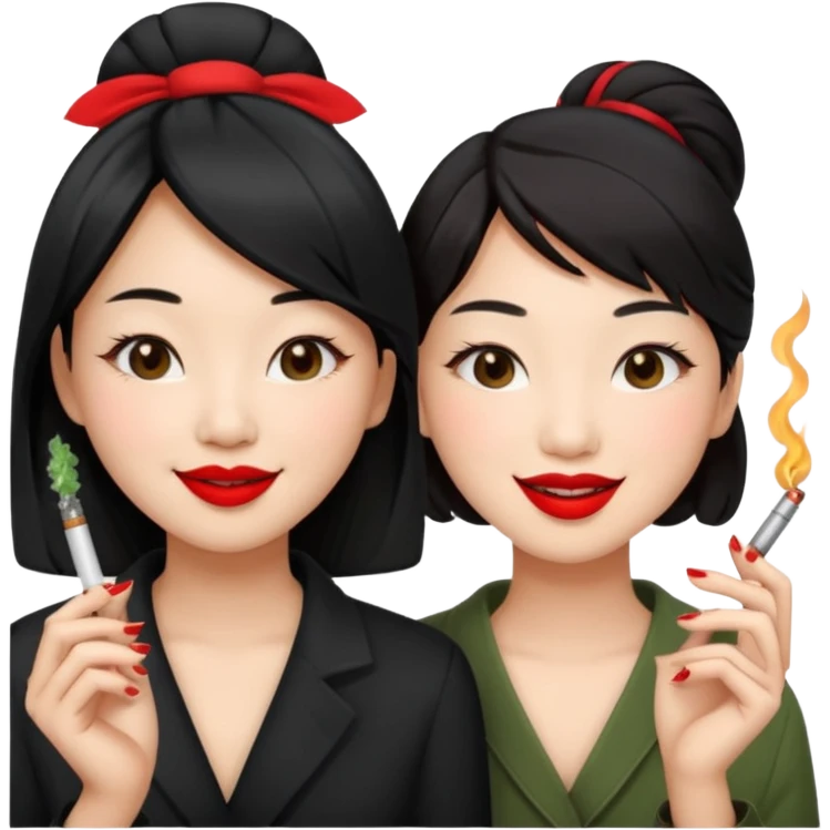 make me an image of two asian girls smoking a weed joint  emoji