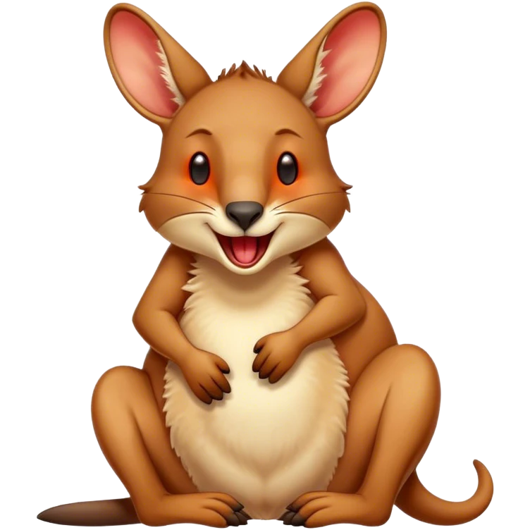 Cinematic Cute Yawning Kangaroo Portrait Emoji, Head tilted slightly with a dramatic, wide-open yawn, showcasing a soft, downy red-orange fur with gently drooping ears and round amber eyes barely open in drowsy contentment, Simplified yet irresistibly adorable features, highly detailed, glowing with a soft, cozy glow, high shine, relaxed yet expressive, stylized with a touch of outback charm, bright and endearing, soft glowing outline, capturing the essence of a sleepy yet affectionate kangaroo, so drowsy it feels like it could stretch out of the screen and curl up for a nap! emoji