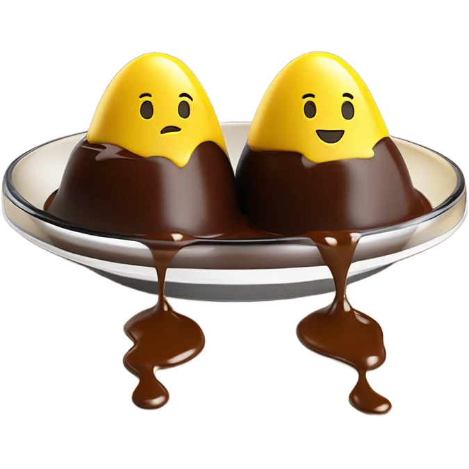 1 Chocolate quenelle and 1 vanilla quenelle on ornated glass plate with 3 small drops of yellow sauce emoji
