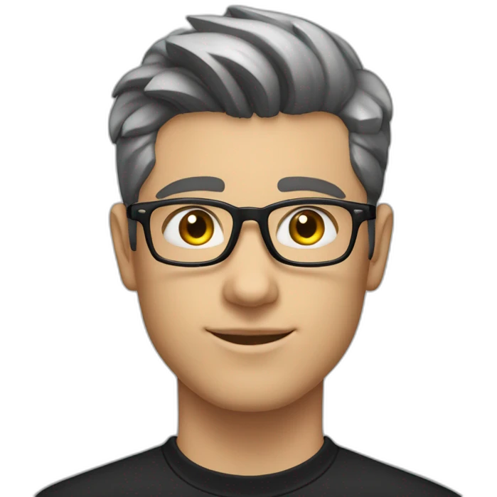 22 years old Caucasian male wearing black polo and silver glasses with black quiff haircut emoji