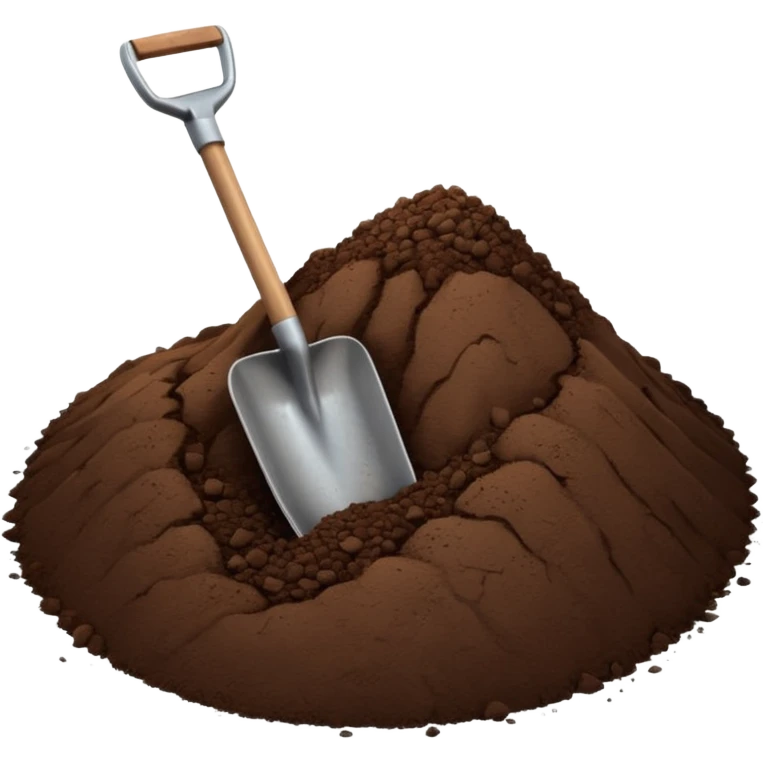 A 3D cartoon pile of dark brown soil with a small shovel inserted, rough texture, natural lighting, soft shadow, realistic Memoji-style rendering. emoji