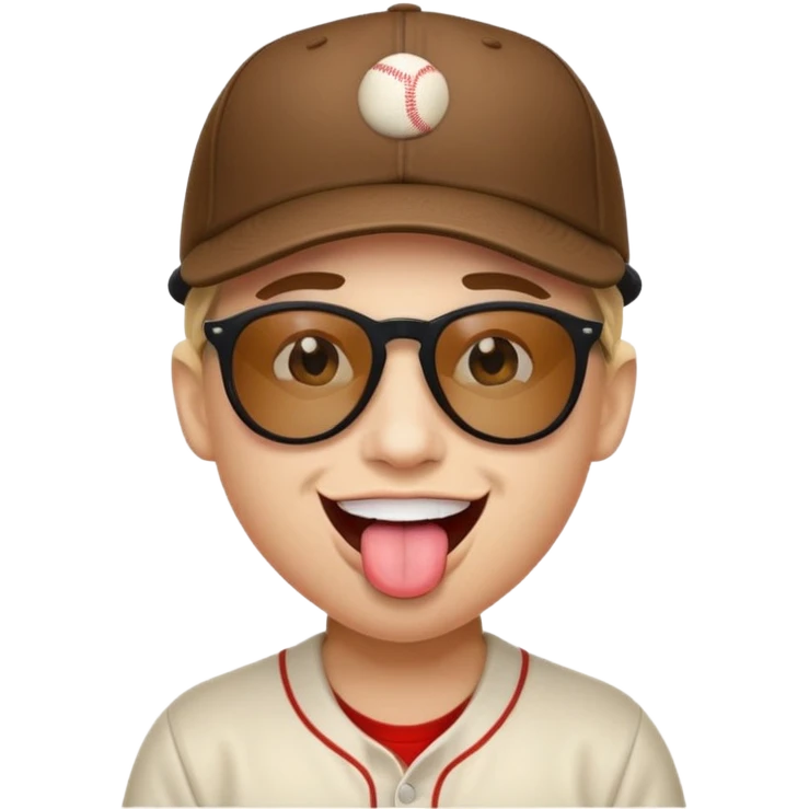 happy face with tongue out and sunglasses and a baseball cap emoji