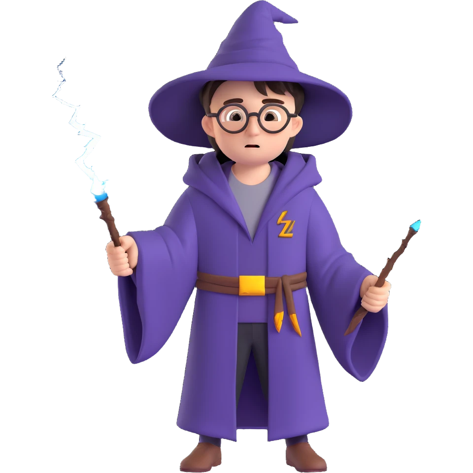 Harry Potter with a lightning scar and wizard robe emoji