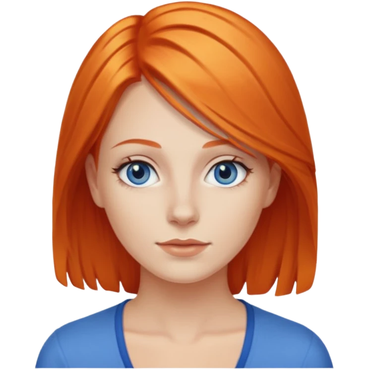 27 year old white woman, orange hair, blue eyes emoji