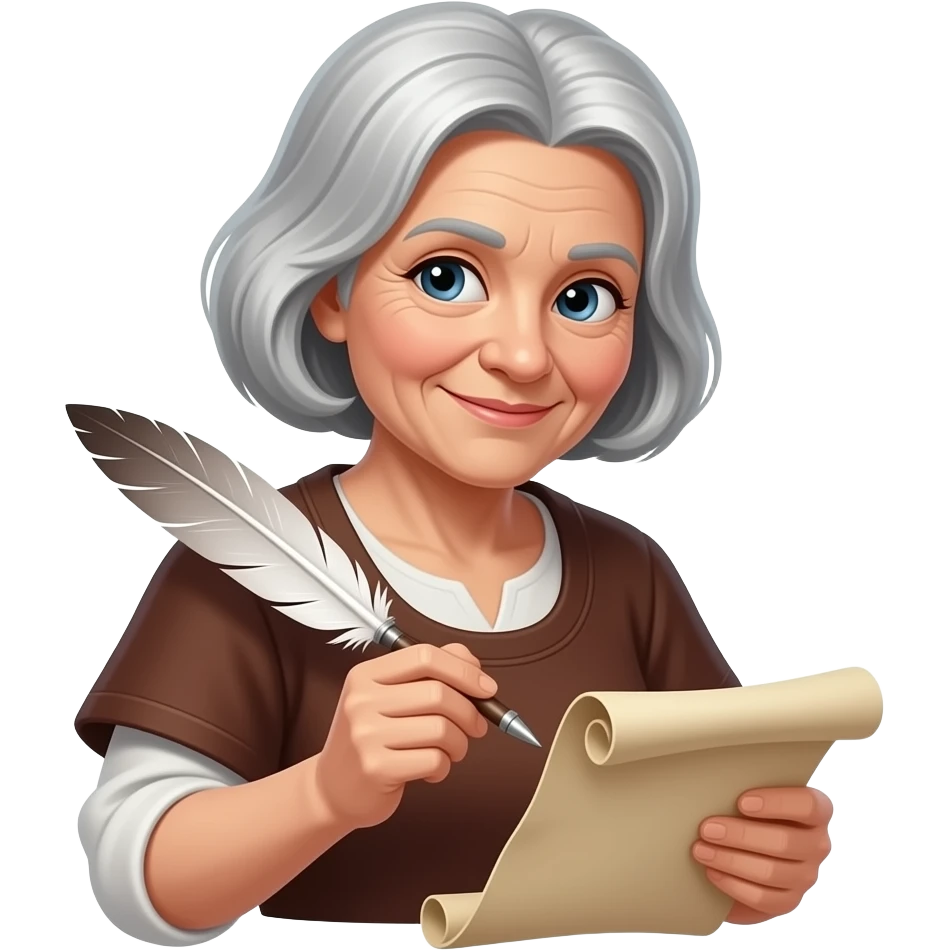 old  woman with Feathered Pen writing closeup emoji