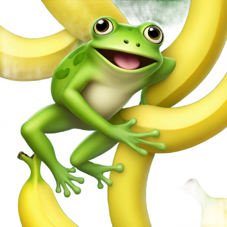 Frog flying on a banana emoji