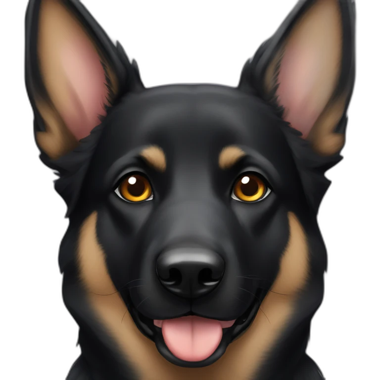 Black german shepherd with tan eyebrows and hearts emoji