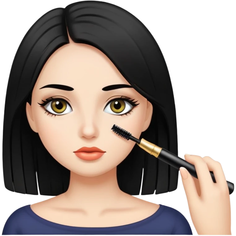 Girl putting mascara on with black straight hair  emoji