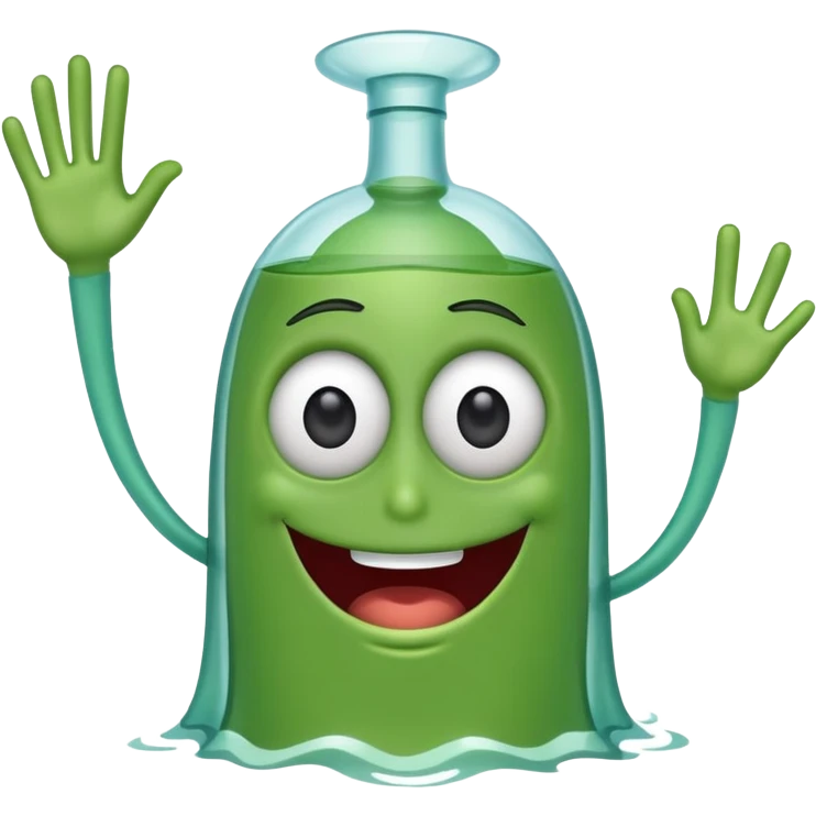 Plankton from Spongebob, waving, happy, green, one eye emoji