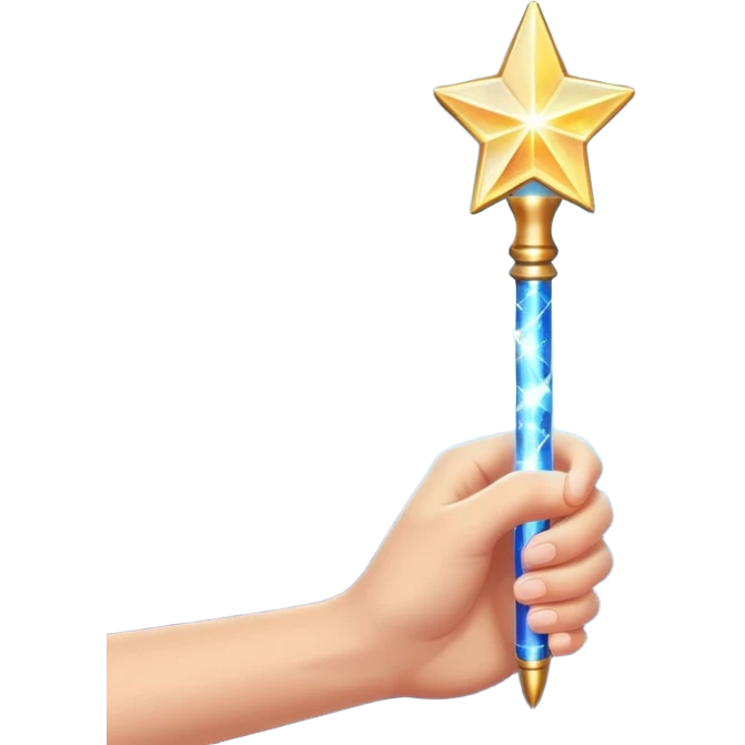 hand holding a glowing magic wand with sparkles and magical glow emoji