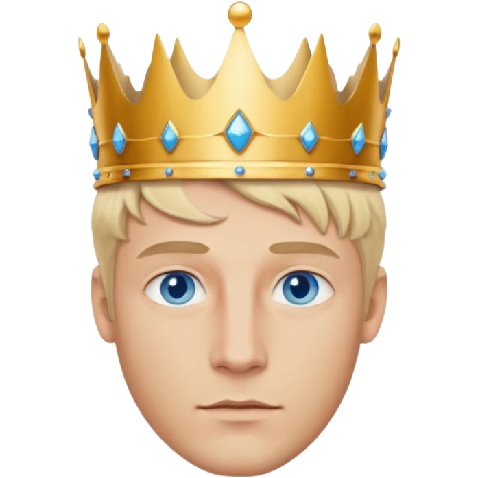 Man with blue eyes, blonde hair, and defined jawline wearing king crown emoji