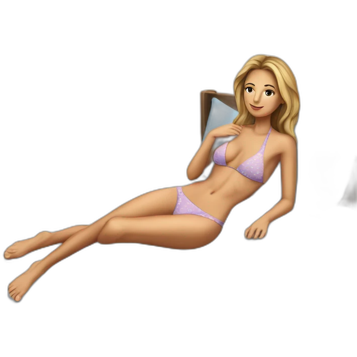 Slim-fit Caucasian woman bikini pose (beach body) bed emoji