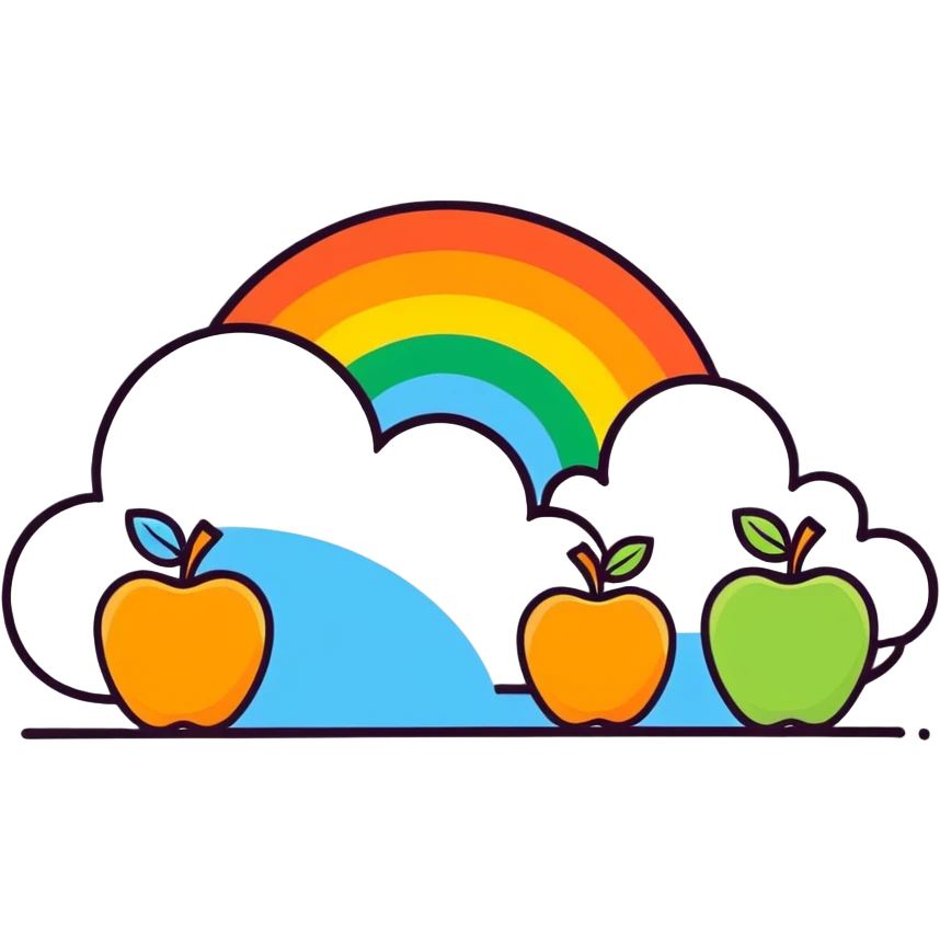 Rainbow With cloud and orange banne apples  emoji