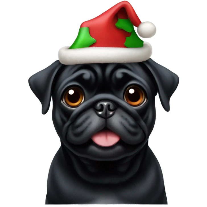 Black pug with Christmas hat emoji