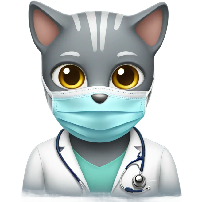Grey cat wearing doctors mask emoji
