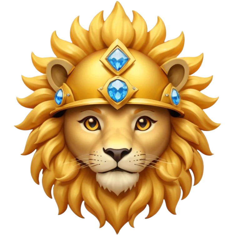 Lion with helmet shaped like the sun with a blue diamond shaped gem in the middle with fire powers that can fly emoji
