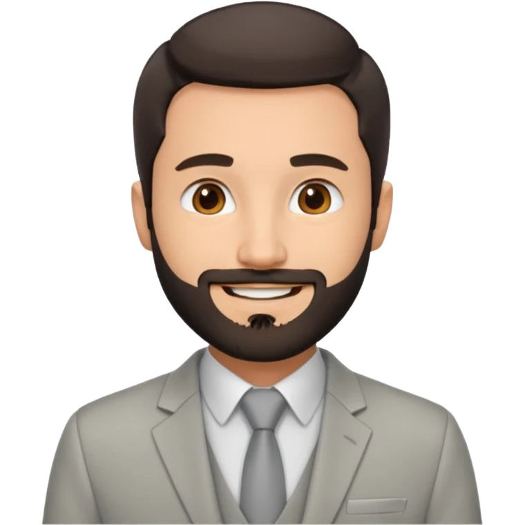 smiling man with short dark hair and beard, wearing a light gray suit jacket emoji
