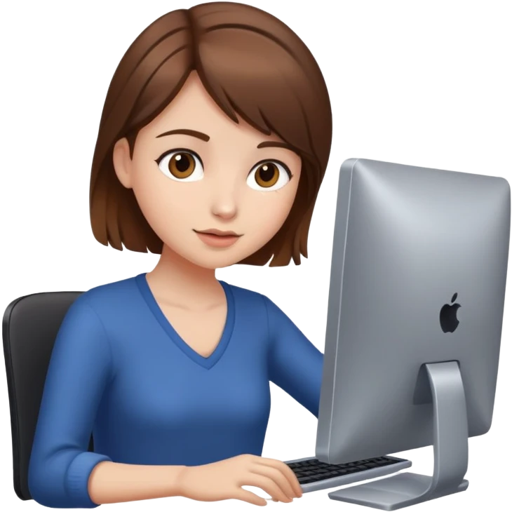 Girl of hair brown with computer  emoji