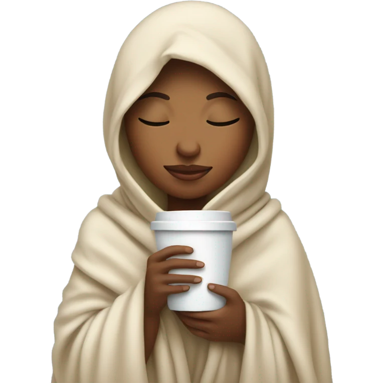 girl inside a blanket sipping coffee eyes closed emoji