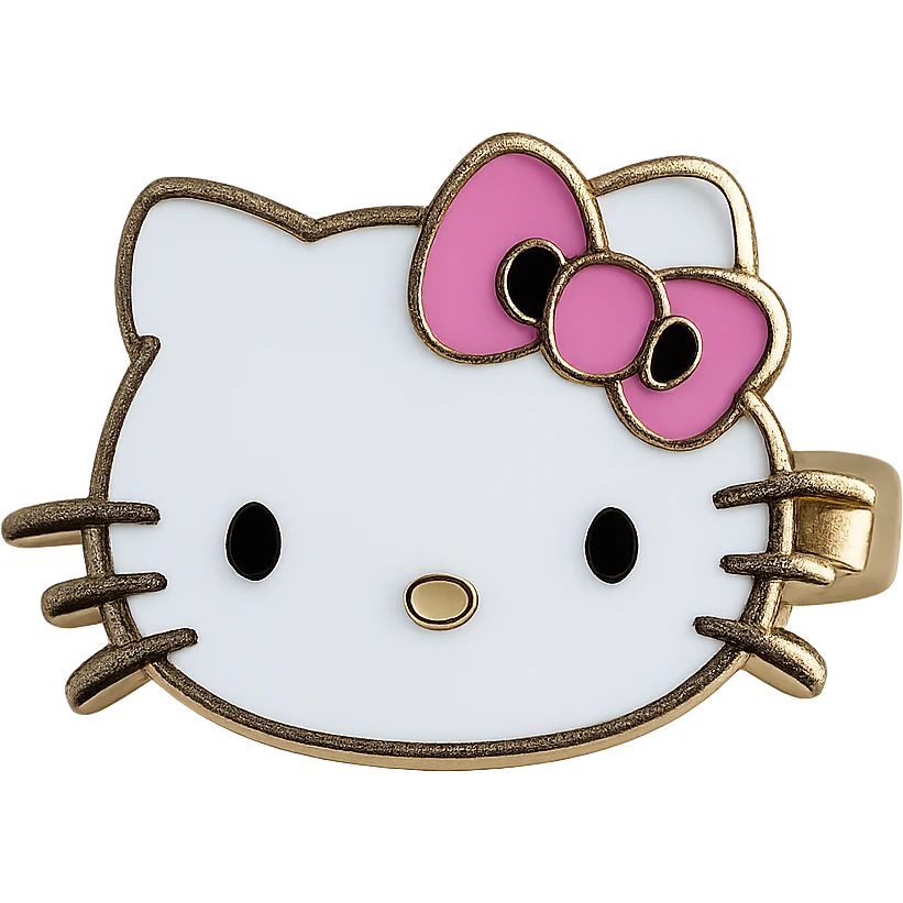 Remove the background from this realistic Hello Kitty hair pin, keep only the pin with transparent background. Maintain the realistic style and details of the pin. emoji