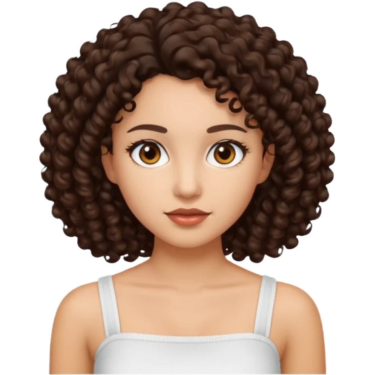 Woman with light skin and dark brown eyes and dark brown curly hair and white tube top emoji