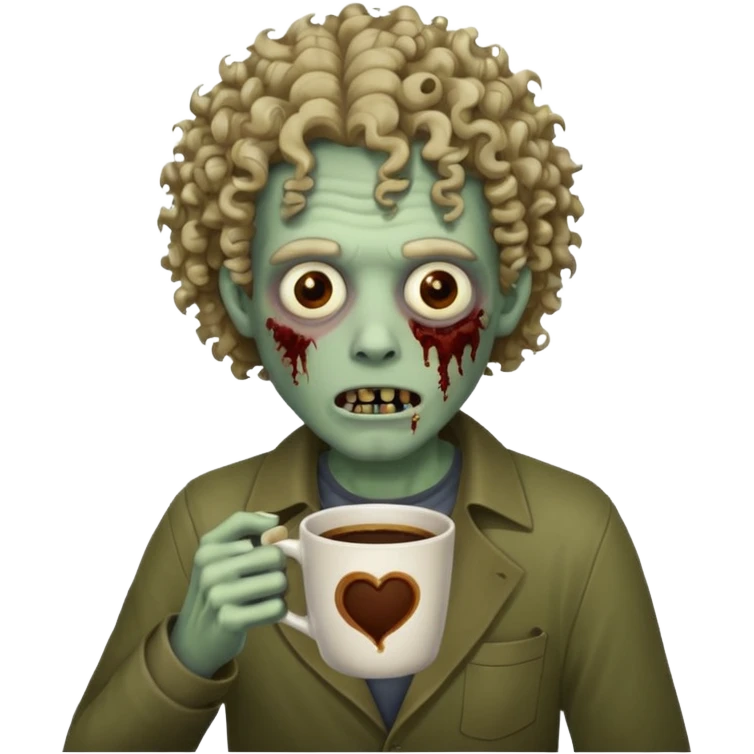curly man zombie drink coffe emoji