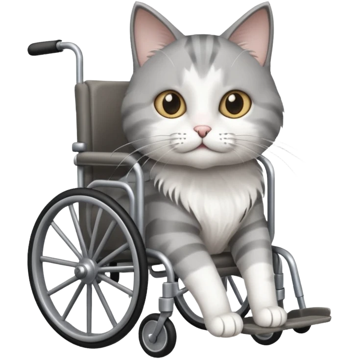 grey and white disabled cat in cat wheelchair emoji