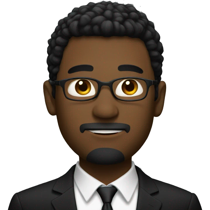 Black circle with a man with a black suit on, with a black top hap emoji
