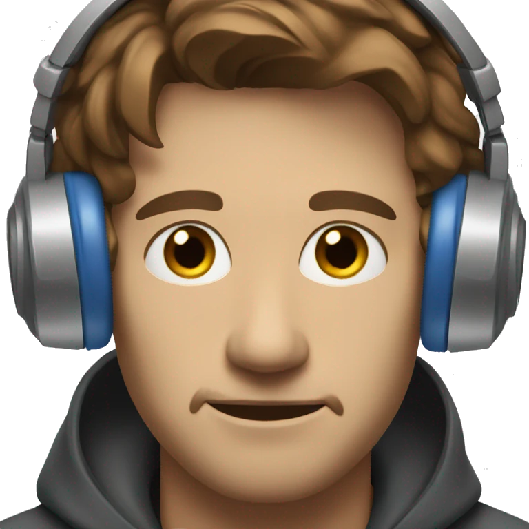 Man with blue eyes and brown hair listening to music on headphones.  emoji
