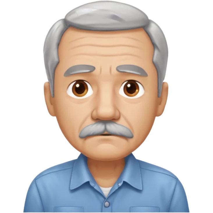 Old man with gray hair and mustache and working shirt a little sad emoji