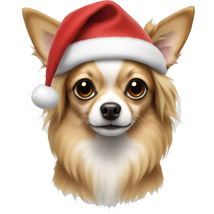 Chihuahua long-haired in a Christmas hat emoji