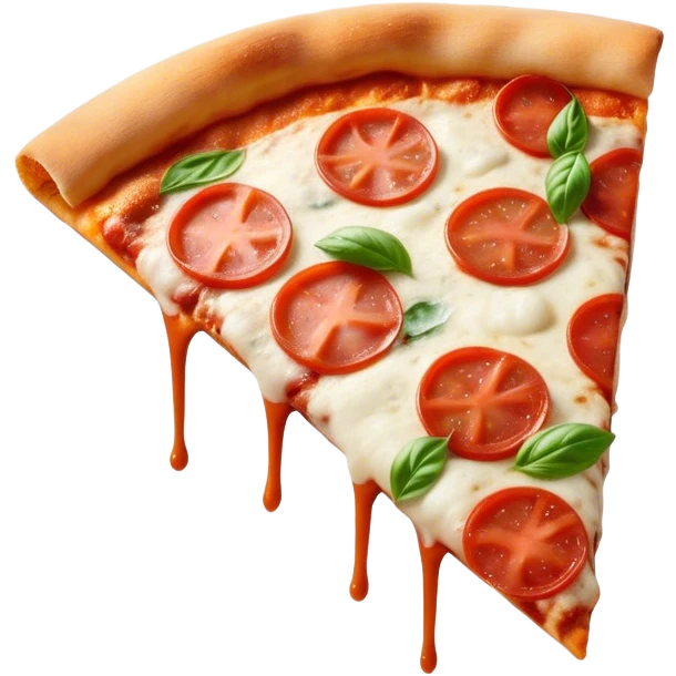 Pizza Napoletana Cinematic Realistic Pizza Napoletana Dish Emoji, depicted as a delicious slice of Neapolitan pizza with a thin, crispy crust, fresh tomato sauce, mozzarella, and basil, rendered with mouth-watering textures and vibrant, warm lighting. emoji