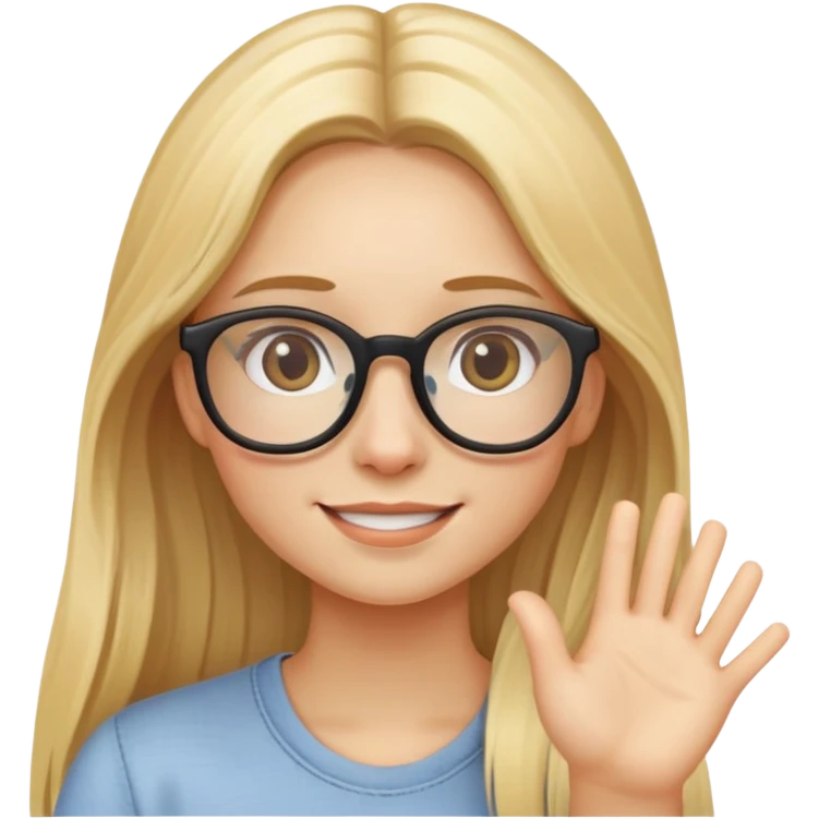 blond long starte hair girl with glasses saying Hi emoji